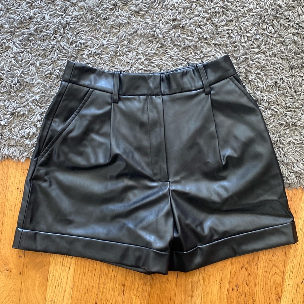 ZARA Faux Leather High Waisted Pleated Shorts Size XS